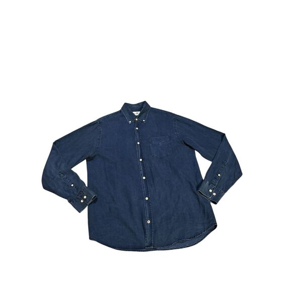 NNO7‎ Levon Button Down Tencel Long Sleeve Shirt Blue Size Large Casual Preppy - Picture 1 of 11